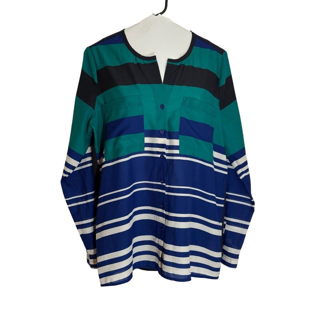Silence + Noise Striped Button-Down Long Sleeve Large Blouse